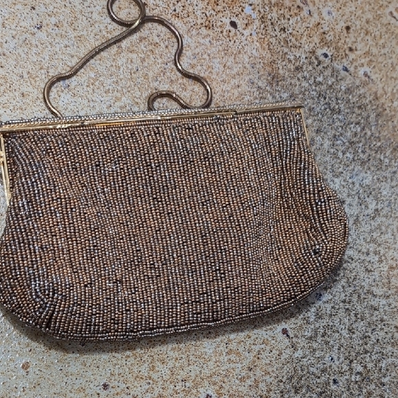 Elegant Gold Beaded Brown Clutch With Removable Shoulder Straps - Picture 4 of 7
